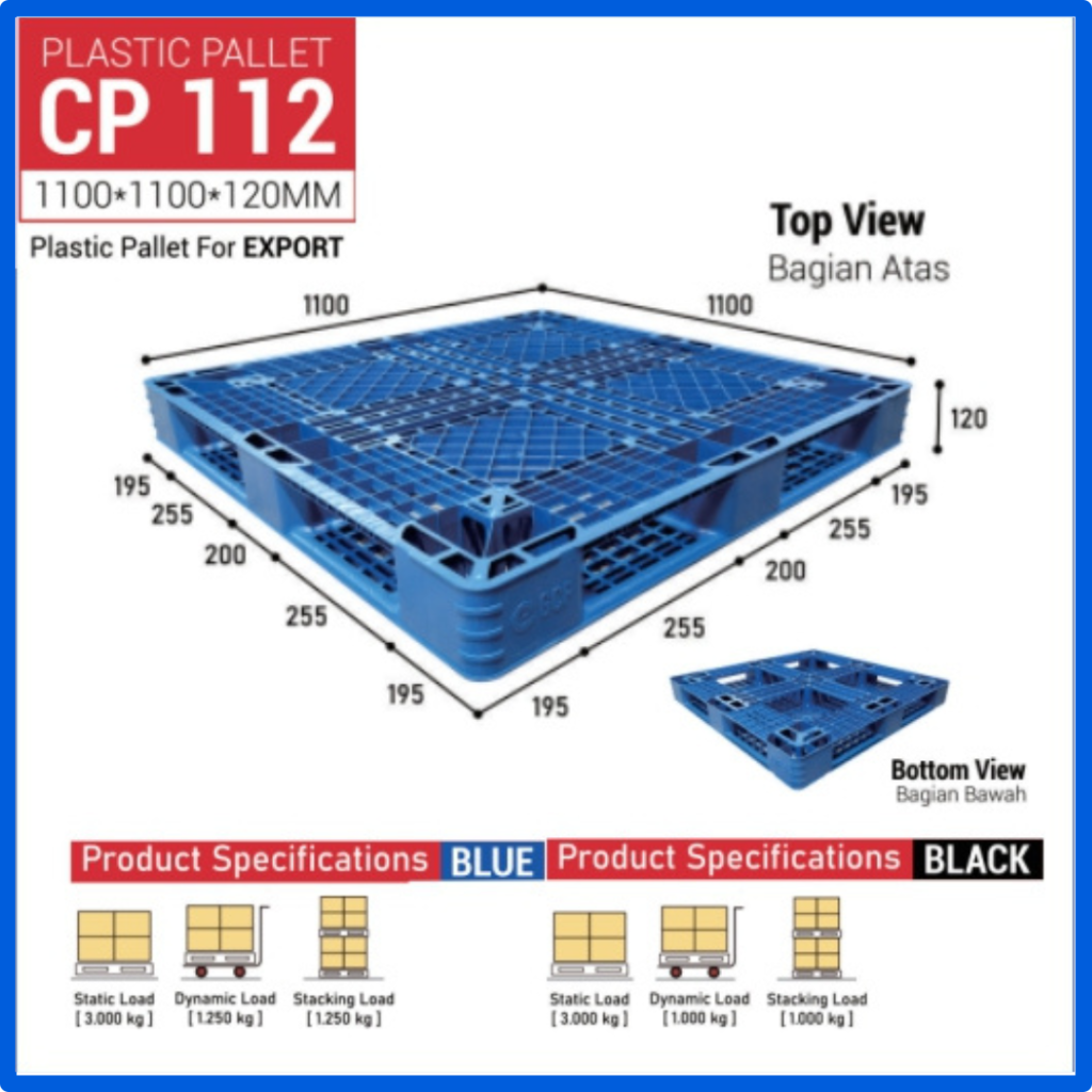 Pallet Plastik CP112 Ukuran 1100 x 1100 x 120