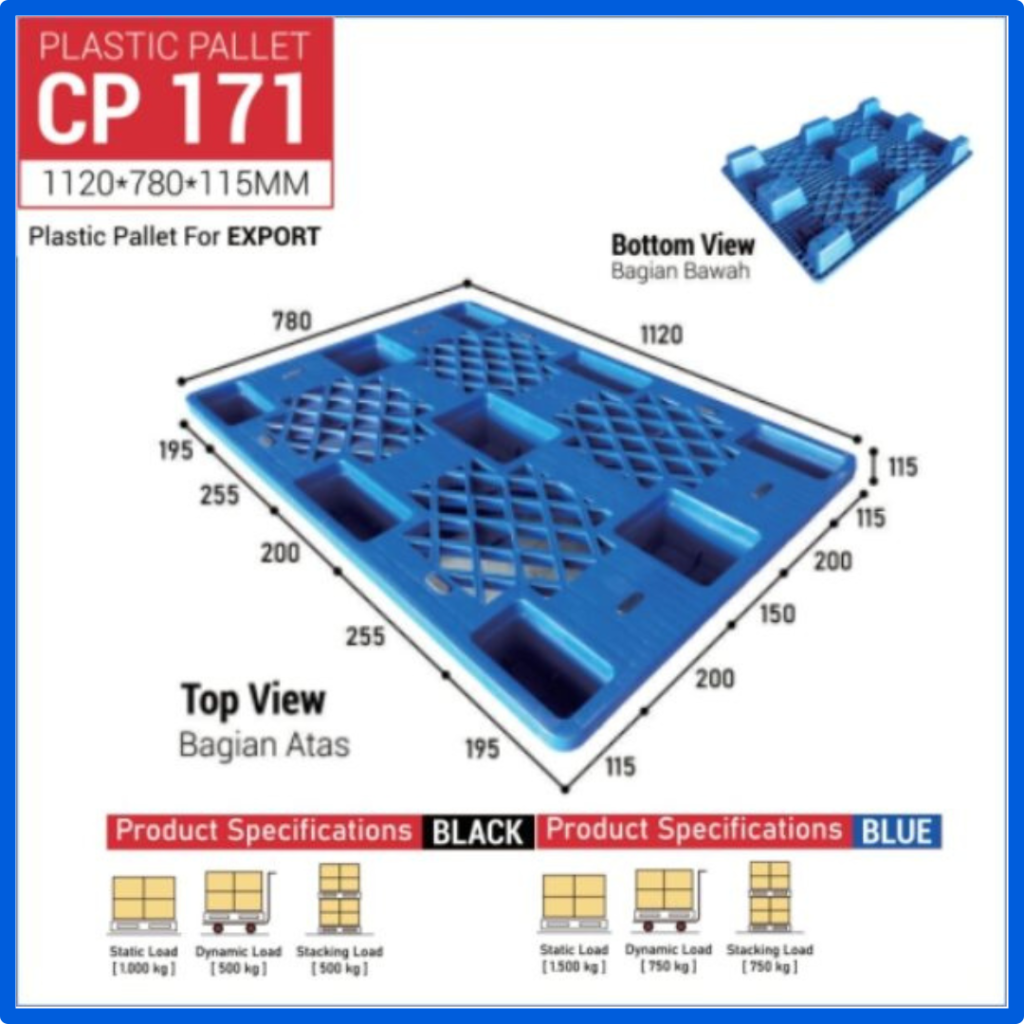 Pallet Plastik CP171 Ukuran 1120 x 780 x 115