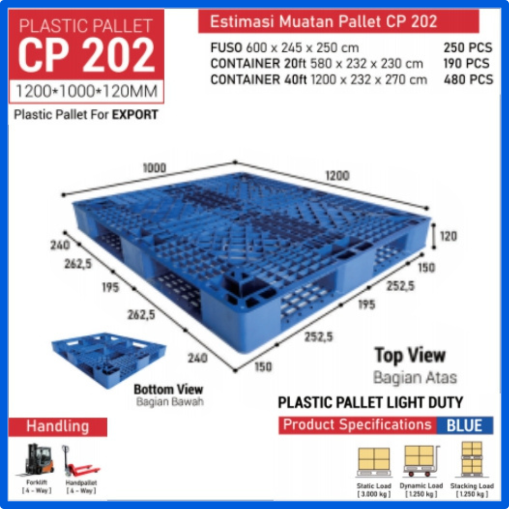 Pallet Plastik CP202 Ukuran 1200 x 1000 x 120